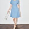 Solid color round neck studded dress