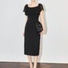 Solid color ruffle formal dress