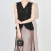 Solid color slim fit lace women's top