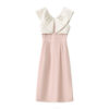 Spliced ruffled pink dress