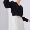 Spring Black Silk Lace up V neck OL Shirt 2