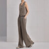 Spring Khaki Linen Vest Casual Pants Two Piece Set 1