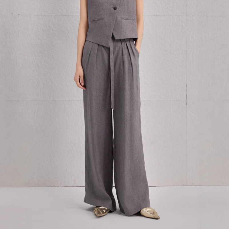 Spring Khaki Linen Vest Casual Pants Two Piece Set 3