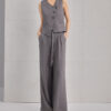 Spring Khaki Linen Vest Casual Pants Two Piece Set 4