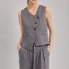 Spring Khaki Linen Vest Casual Pants Two Piece Set 5