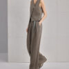 Spring Khaki Linen Vest Casual Pants Two Piece Set 8