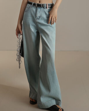 Spring Summer Casual Stretchy Wide-leg Light-colored Simple Jeans