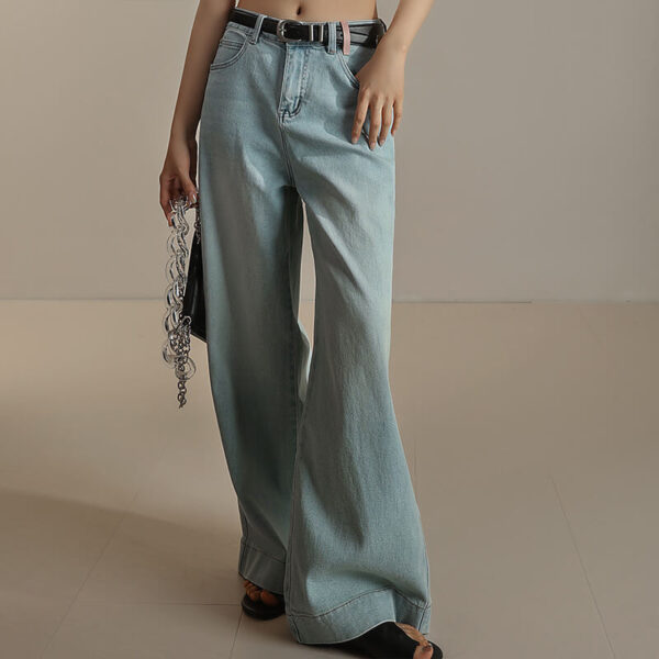 Spring Summer Casual Stretchy Wide-leg Light-colored Simple Jeans