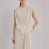 Spring Summer Pleated Commuting Silk Elastic Brocade Vest Skirt Two piece Set 3