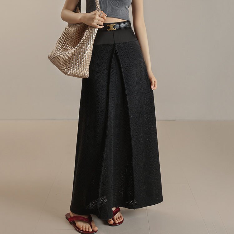 Spring And Summer Knitted Hollow Stitching A-line Skirt High Waist Skirt