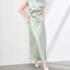 Stand-collar beaded waist-cinching top and skirt two-piece set