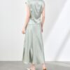Stand-collar beaded waist-cinching top and skirt two-piece set