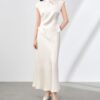 Stand-collar beaded waist-cinching top and skirt two-piece set