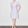 Stand collar slant placket textured embossed jacquard Tencel dress