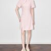 Stand collar slant placket textured embossed jacquard Tencel dress