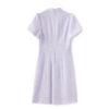 Stand collar slant placket textured embossed jacquard Tencel dress