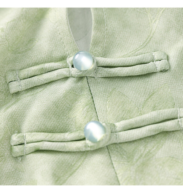 Light green stand collar sleeveless top and skirt two-piece set