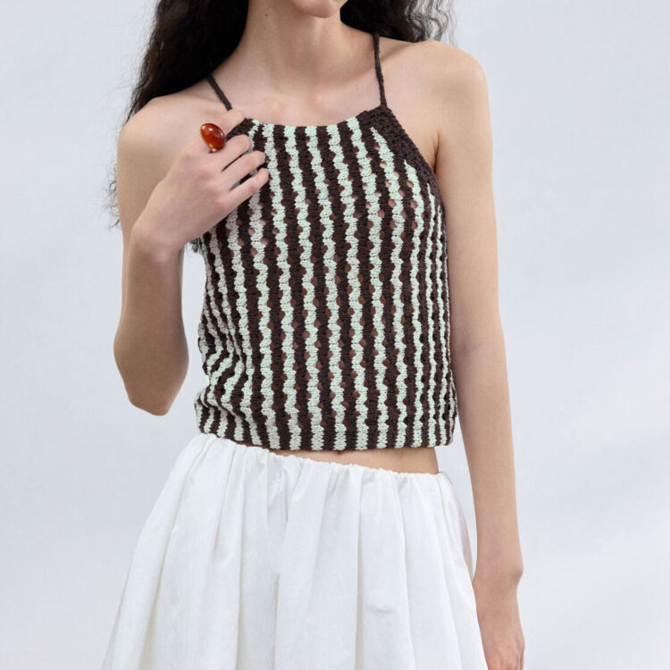 Striped Hand-Crocheted Strappy Tank Top