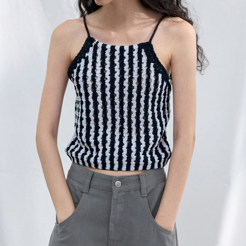 Striped Hand Crocheted Strappy Tank Top 12