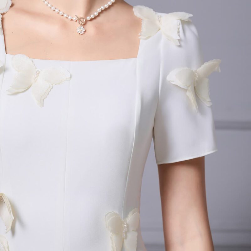 Summer 3D Butterfly Decorated Square Neck Dress 2