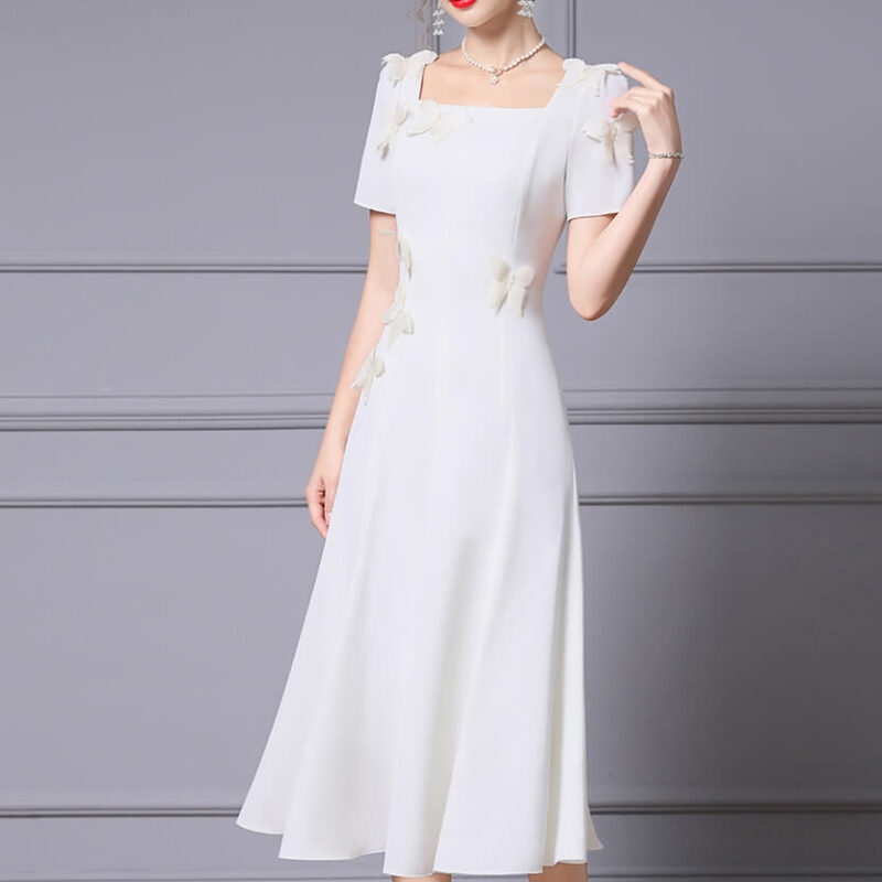 Summer 3D Butterfly Decorated Square Neck Dress 4
