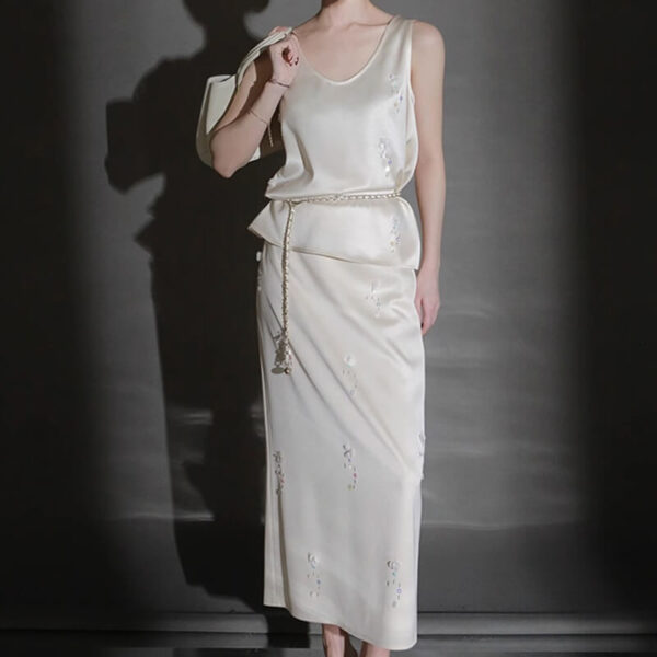 Summer Acetate Handmade Three-dimensional Petal Top Skirt Suit