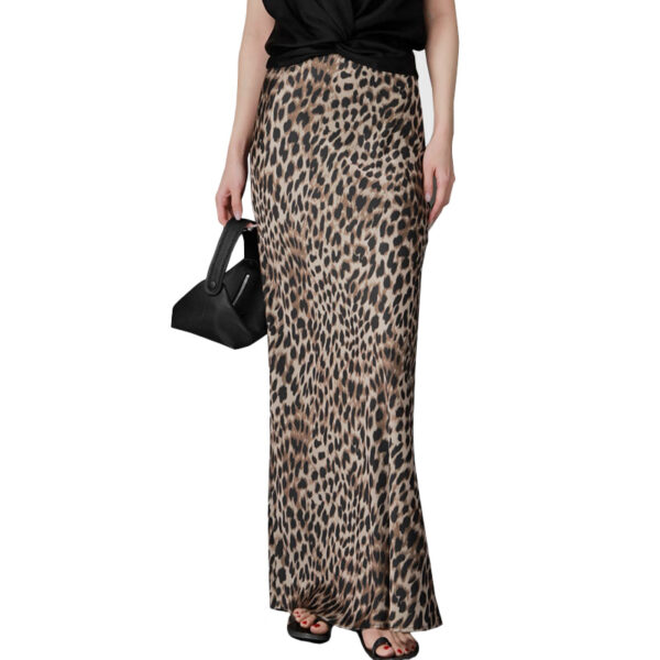 Summer Acetate Satin Leopard Print High Waist Skirt