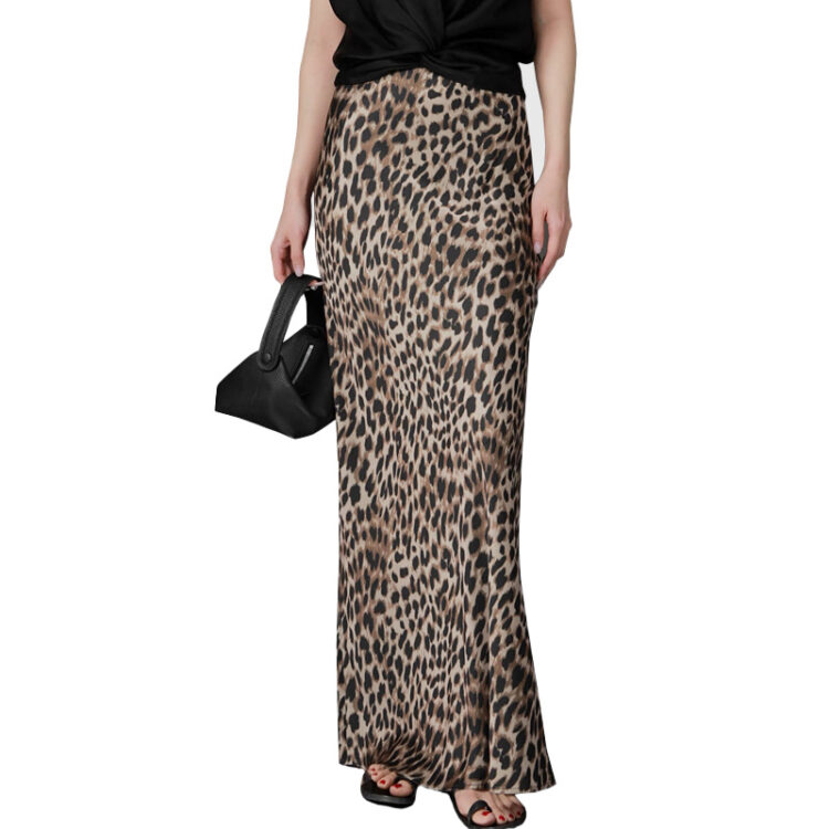 Summer Acetate Satin Leopard Print High Waist Skirt