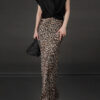 Summer Acetate Satin Leopard Print High Waist Skirt