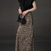 Summer Acetate Satin Leopard Print High Waist Skirt