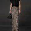 Summer Acetate Satin Leopard Print High Waist Skirt