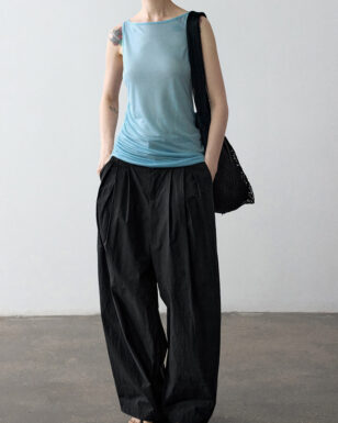 Summer Acetate Tencel Asymmetric Waist Side Smocked Vest