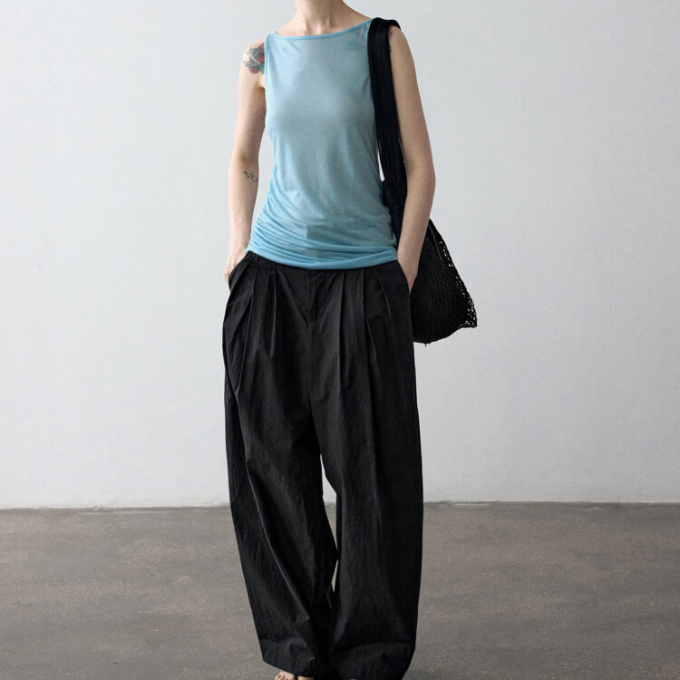 Summer Acetate Tencel Asymmetric Waist Side Smocked Vest