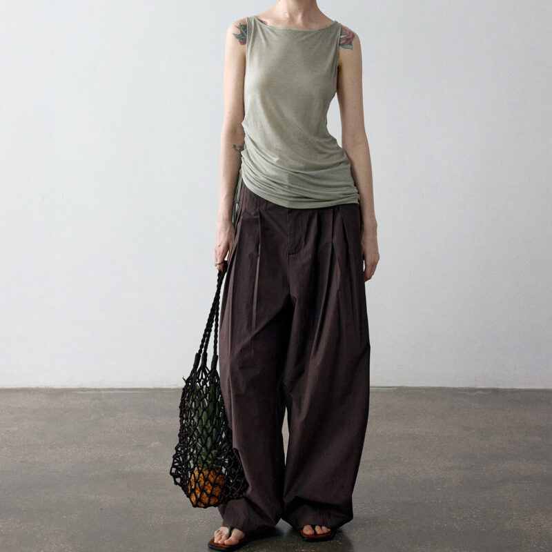 Summer Acetate Tencel Asymmetric Waist Side Smocked Vest
