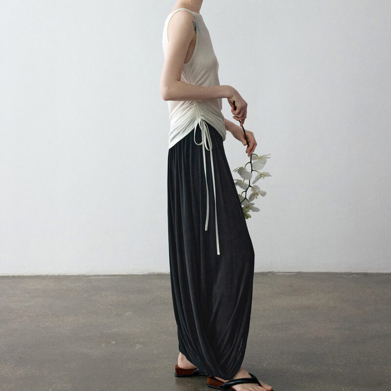 Summer Acetate Tencel Asymmetric Waist Side Smocked Vest