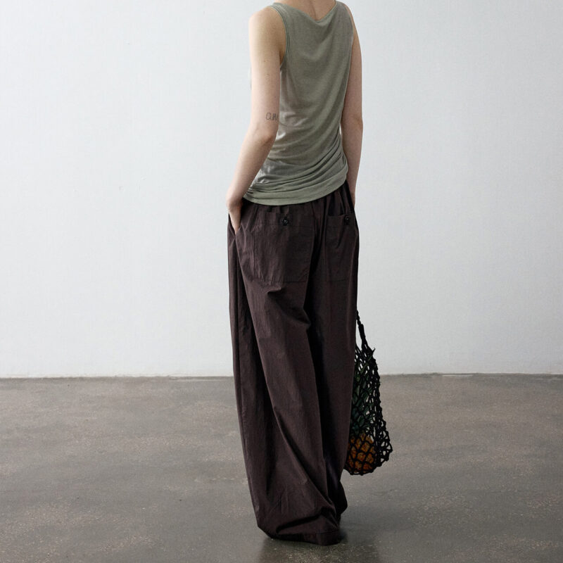 Summer Acetate Tencel Asymmetric Waist Side Smocked Vest
