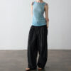 Summer Acetate Tencel Asymmetric Waist Side Smocked Vest