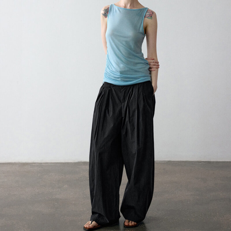 Summer Acetate Tencel Asymmetric Waist Side Smocked Vest