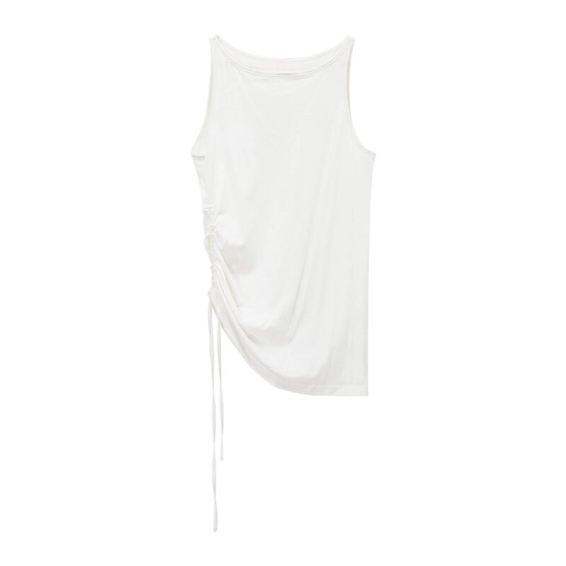 Summer Acetate Tencel Asymmetric Waist Side Smocked Vest