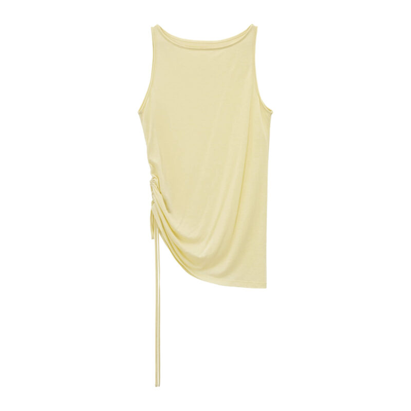 Summer Acetate Tencel Asymmetric Waist Side Smocked Vest