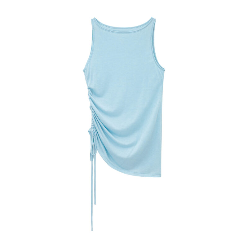 Summer Acetate Tencel Asymmetric Waist Side Smocked Vest