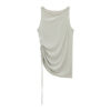 Summer Acetate Tencel Asymmetric Waist Side Smocked Vest