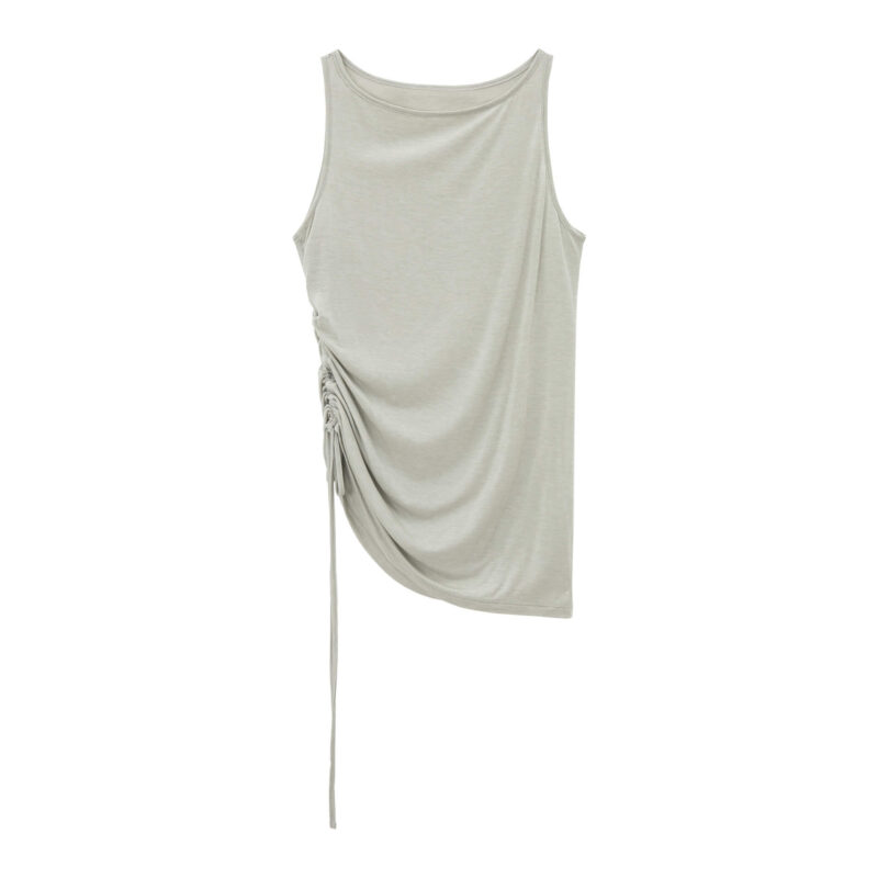 Summer Acetate Tencel Asymmetric Waist Side Smocked Vest