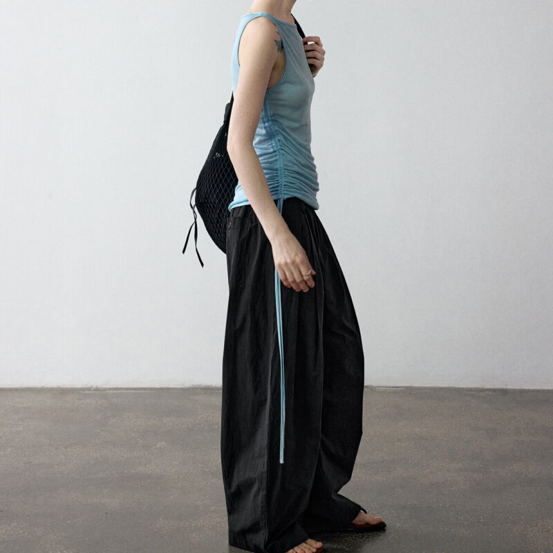 Summer Acetate Tencel Asymmetric Waist Side Smocked Vest