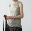 Summer Acetate Tencel Asymmetric Waist Side Smocked Vest