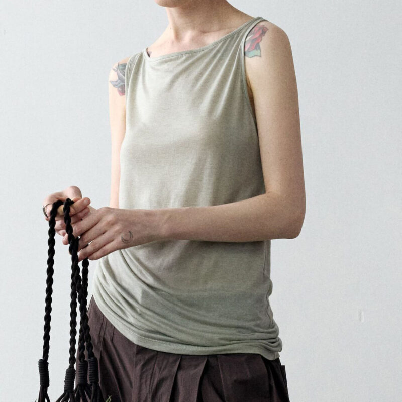 Summer Acetate Tencel Asymmetric Waist Side Smocked Vest