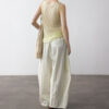 Summer Acetate Tencel Asymmetric Waist Side Smocked Vest