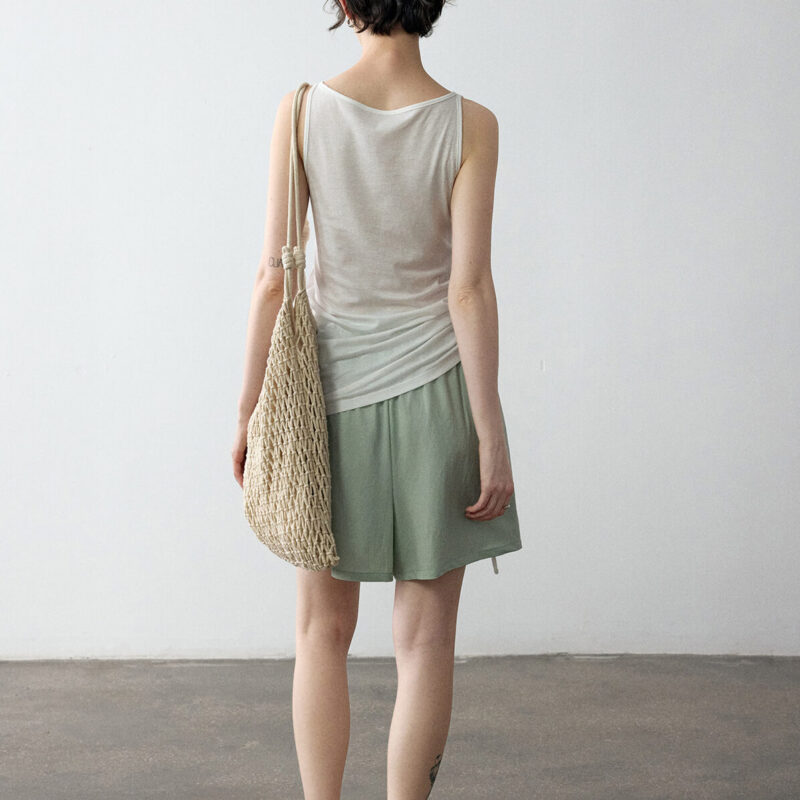 Summer Acetate Tencel Asymmetric Waist Side Smocked Vest