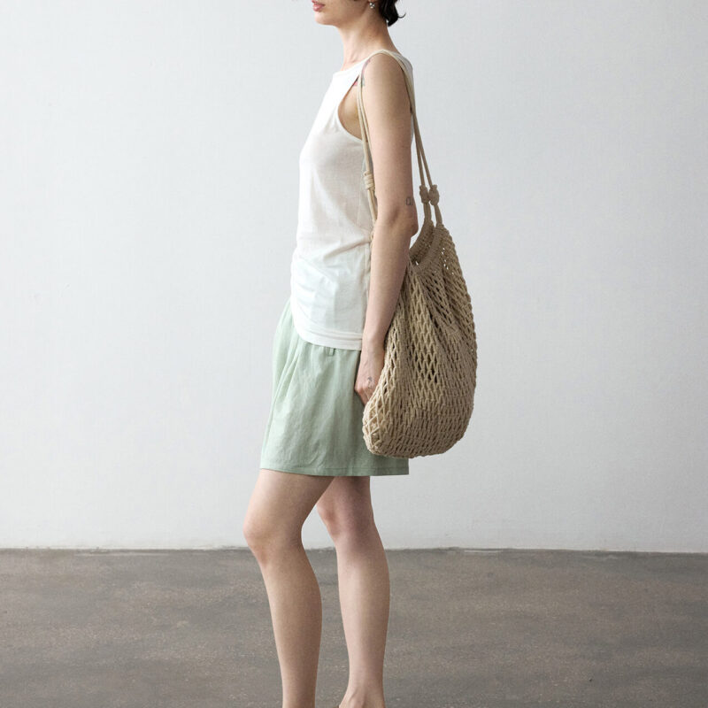 Summer Acetate Tencel Asymmetric Waist Side Smocked Vest