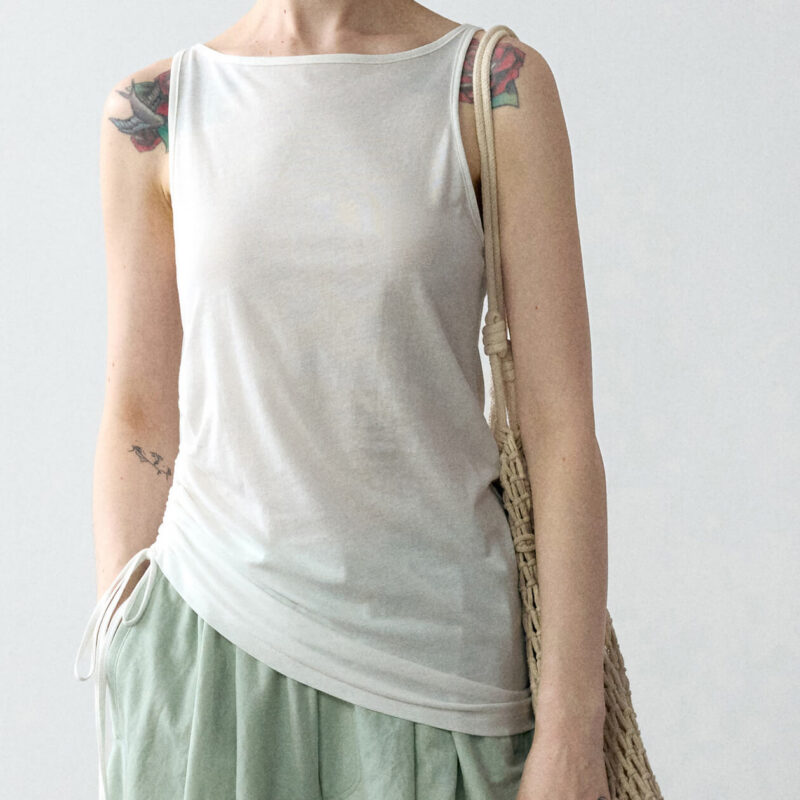 Summer Acetate Tencel Asymmetric Waist Side Smocked Vest